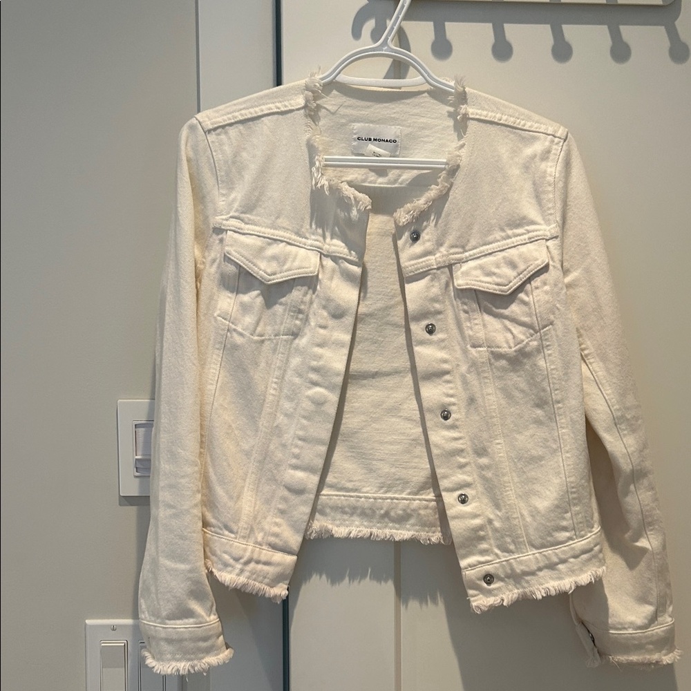 Club Monaco Cream Frayed Denim Jacket
